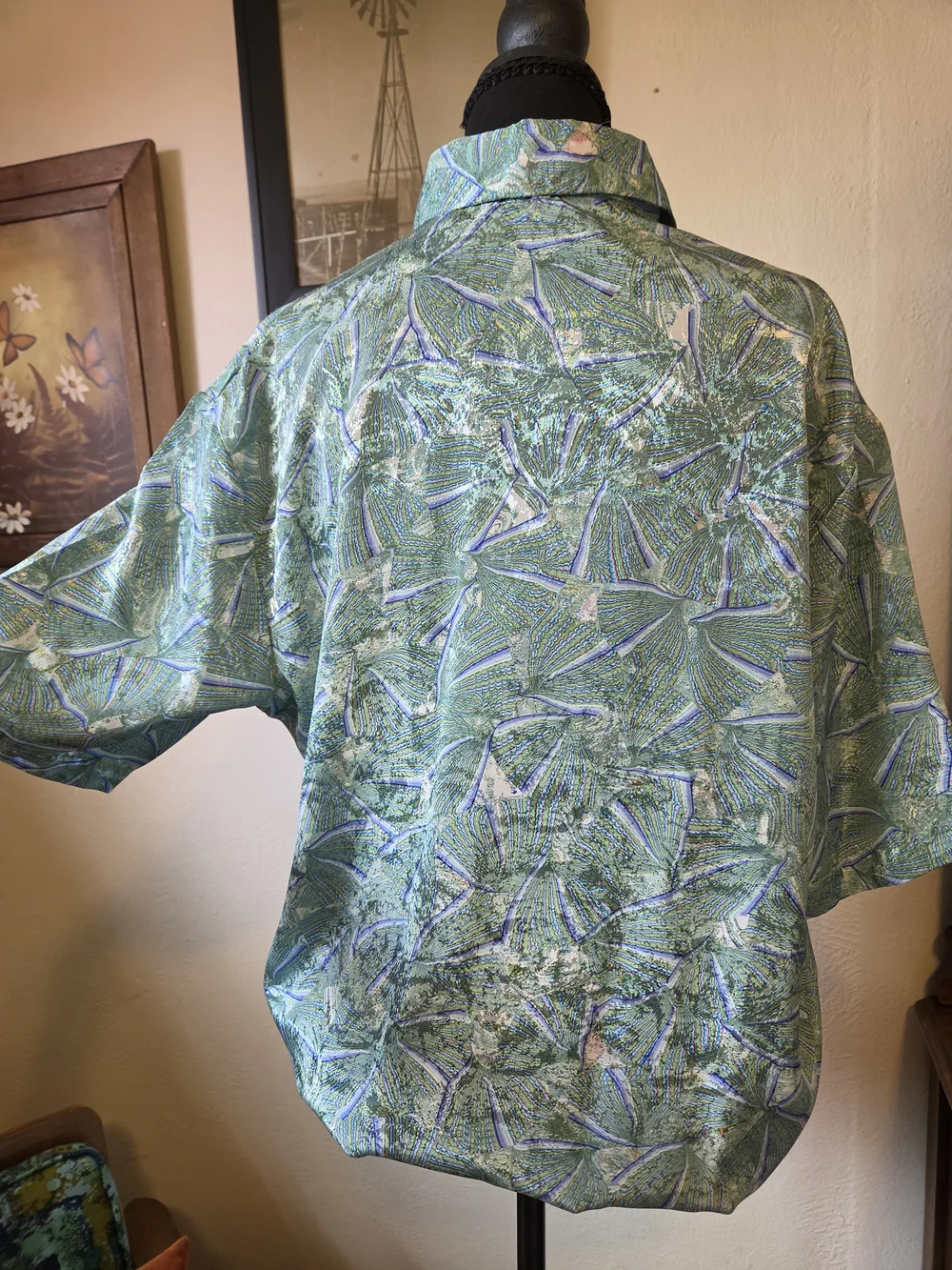Alan Stuart Green Patterned Button-Front Top - Picture 3 of 4